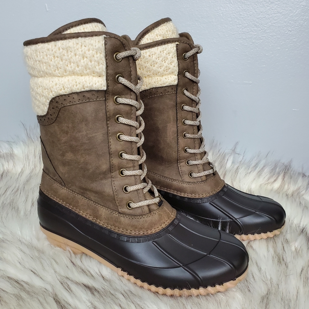 Magellan Outdoors Womens Rain Snow Duck Boots Sweater Cuffs Fleece Lined 10